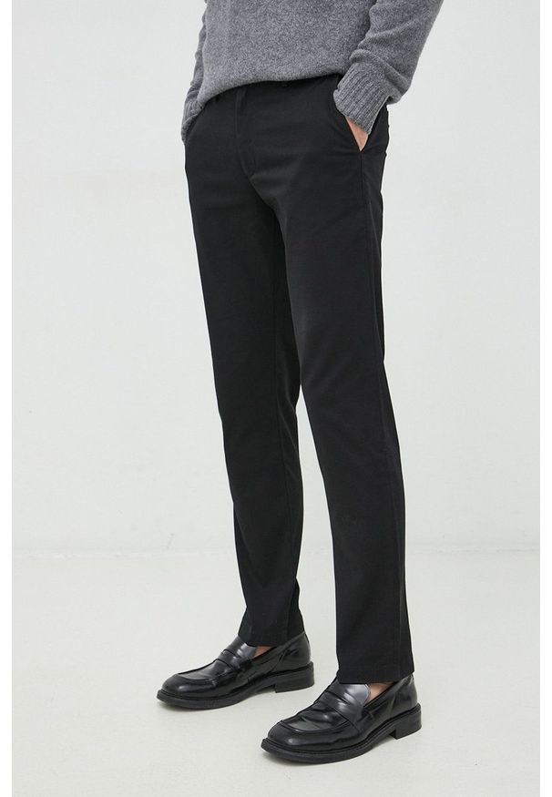 TOMMY HILFIGER - Tommy Hilfiger spodnie męskie kolor czarny w fasonie chinos. Kolor: czarny. Materiał: bawełna, włókno