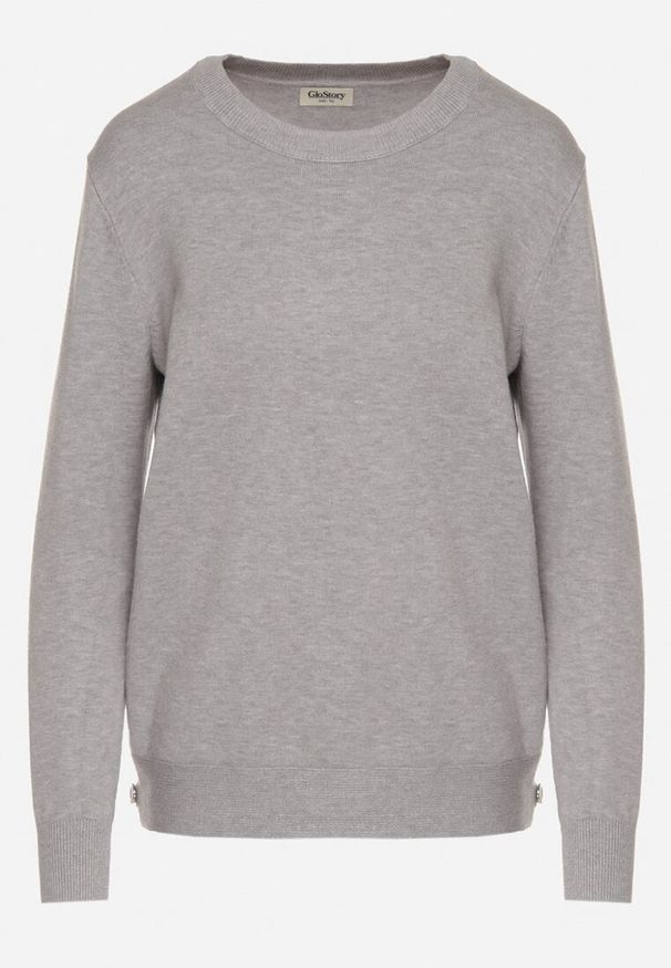 Born2be - Szary Sweter z Guzikami z Boku Tusiana. Okazja: na co dzień. Kolor: szary. Materiał: jeans. Styl: casual, klasyczny