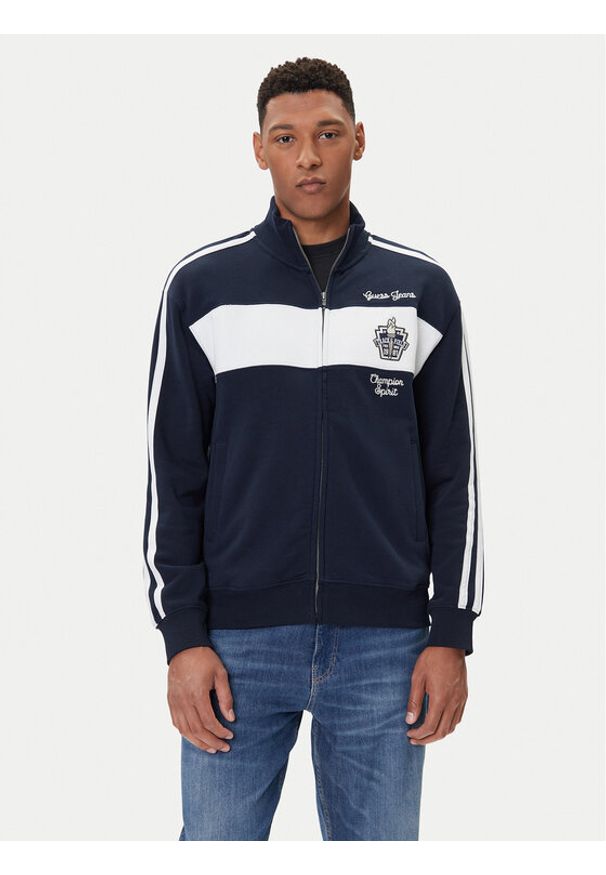Guess Jeans Bluza M5YQ17 KCPR1 Granatowy Regular Fit. Kolor: niebieski. Materiał: bawełna