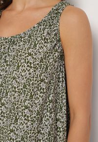 Born2be - Ciemnozielona Rozkloszowana Sukienka z Bawełny w Abstrakcyjny Wzór Annivione. Kolor: zielony. Materiał: bawełna. Długość rękawa: na ramiączkach. Styl: elegancki, klasyczny #5