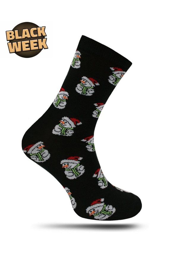 Czarne Świąteczne Skarpetki -Brave Soul- w Bałwanki, Bałwany, Zimowe. Kolor: czarny. Materiał: poliester, elastan, bawełna