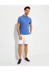 Ralph Lauren - RALPH LAUREN - Niebieska koszulka polo Custom Slim Fit. Typ kołnierza: polo. Kolor: niebieski. Materiał: prążkowany, bawełna. Wzór: haft, kolorowy