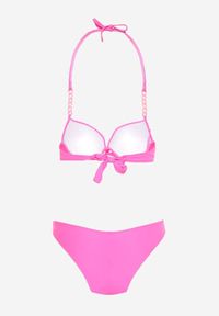 Born2be - Różowe Bikini Wiązana Sznurkiem Góra i Elastyczny Dół Ozdobione Łańcuszkami Clares. Kolor: różowy. Wzór: aplikacja #2