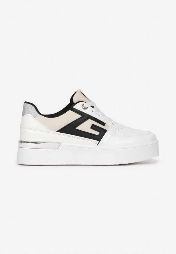 Born2be - Białe Sznurowane Sneakersy na Płaskiej Grubej Podeszwie Zantea. Kolor: biały. Obcas: na płaskiej podeszwie