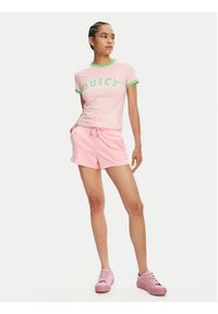 Juicy Couture T-Shirt Collegiate Ringer JCWCT125320 Różowy Slim Fit. Kolor: różowy. Materiał: bawełna