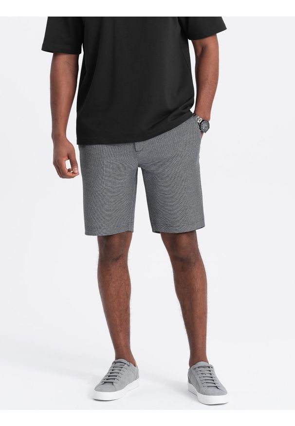 Ombre Clothing - Męskie spodenki wykonane z dwukolorowej melanżowej dzianiny - czarne V2 - Rozmiar: M. Okazja: na co dzień. Kolor: czarny. Materiał: dzianina. Wzór: melanż. Styl: casual