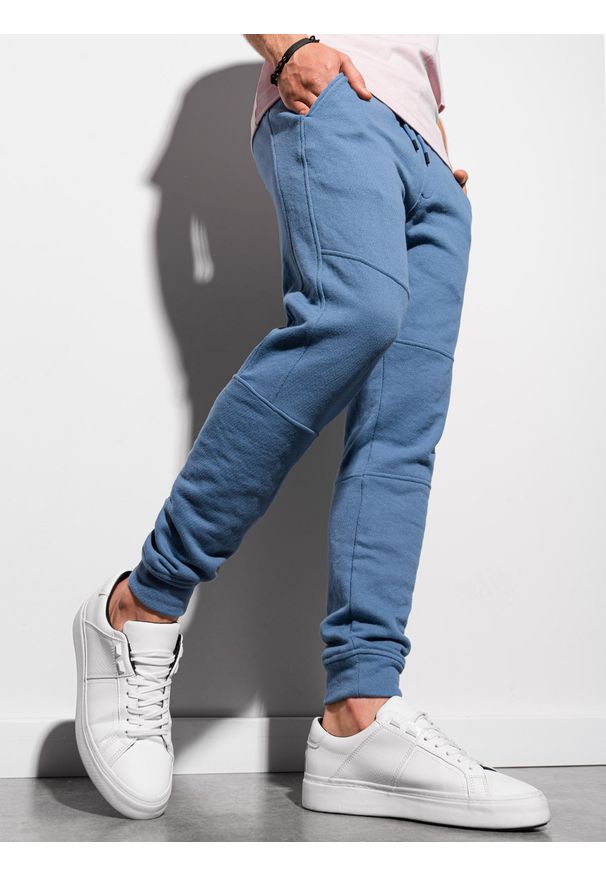 Ombre Clothing - Spodnie męskie dresowe joggery - niebieskie P987 - L. Kolor: niebieski. Materiał: dresówka