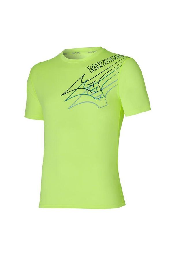 Koszulka do biegania męska Mizuno Core Graphic Tee treningowa. Kolor: zielony, wielokolorowy, żółty