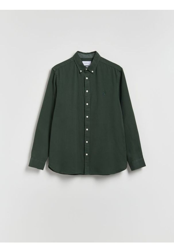 Reserved - Bawełniana koszula slim fit - ciemnozielony. Kolor: zielony. Materiał: bawełna