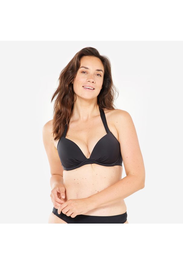 Decathlon - Góra kostiumu kąpielowego surfingowego damska Olaian Elena. Kolor: czarny. Materiał: poliester, elastan, tkanina, materiał, poliamid