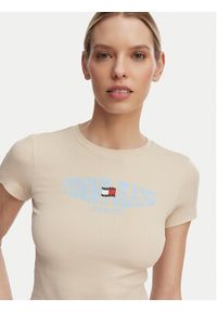 Tommy Jeans T-Shirt Wavy Flag DW0DW22272 Beżowy jasny Slim Fit. Kolor: beżowy. Materiał: bawełna #3