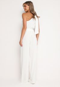 Born2be - Biały Kombinezon Asymetryczny na Jedno Ramię z Dwoma Kieszeniami Benama. Okazja: na ślub cywilny, na wesele, na randkę, na imprezę. Kolor: biały #3