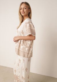 Born2be - Beżowy Komplet Wiskozowy Szerokie Spodnie i Luźna Bluzka z Nadrukiem Paisley Thela. Kolekcja: plus size. Kolor: beżowy. Materiał: wiskoza. Wzór: nadruk, paisley #7