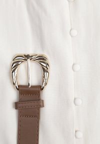 Born2be - Beżowa Taliowana Sukienka z Bawełną i Wiskozą Ozdobiona Paskiem Luven. Okazja: na co dzień. Kolor: beżowy. Materiał: wiskoza, bawełna. Wzór: aplikacja. Typ sukienki: proste. Styl: casual, elegancki #6