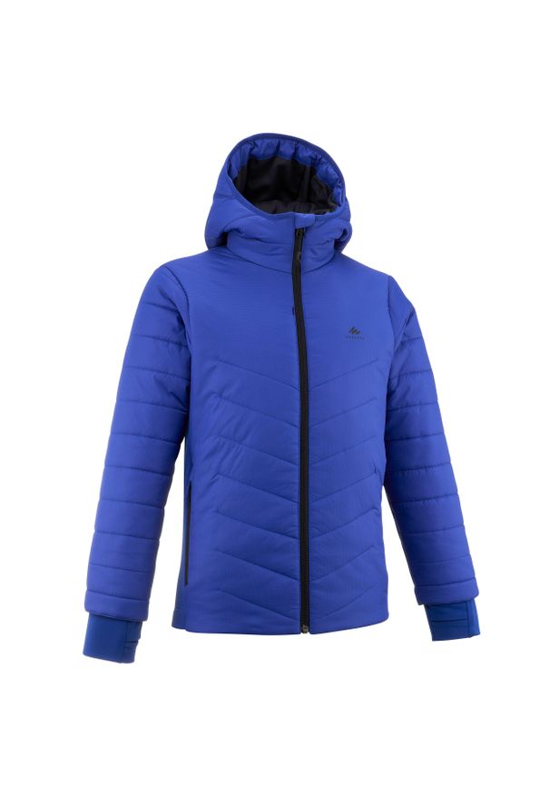 quechua - Kurtka turystyczna dla dzieci zimowa Quechua. Kolor: wielokolorowy, niebieski, szary. Materiał: materiał, poliester, tkanina, dzianina. Sezon: zima