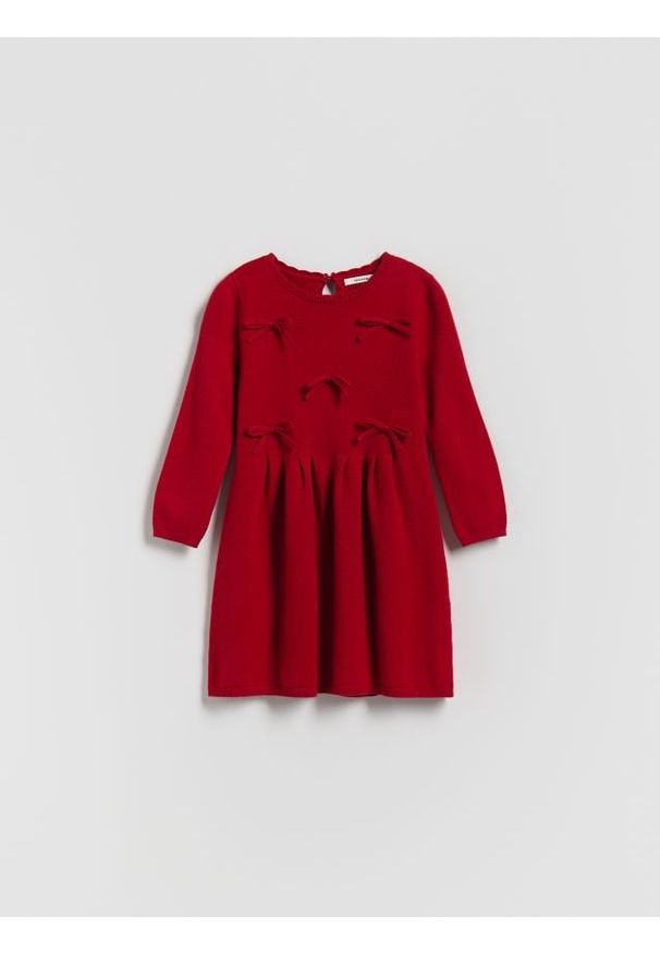 Reserved - Dzianinowa sukienka z kokardkami - czerwony. Kolor: czerwony. Materiał: dzianina