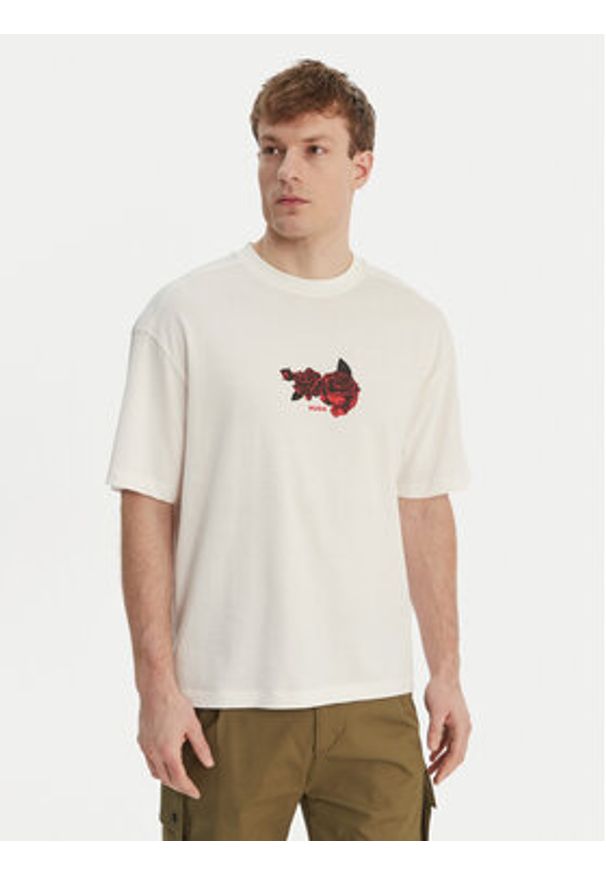 Hugo - HUGO T-Shirt Domans 50564642 Écru Oversize. Materiał: bawełna
