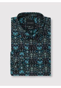 Pako Lorente - PAKO LORENTE - Czarna koszula w turkusowe kwiaty. Kolor: czarny, turkusowy, wielokolorowy. Materiał: elastan, bawełna. Długość rękawa: długi rękaw. Długość: długie. Wzór: kwiaty #8