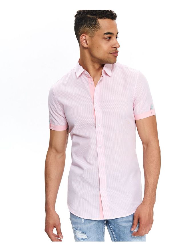 TOP SECRET - Koszula dopasowana w prążek. Kolor: różowy. Wzór: prążki