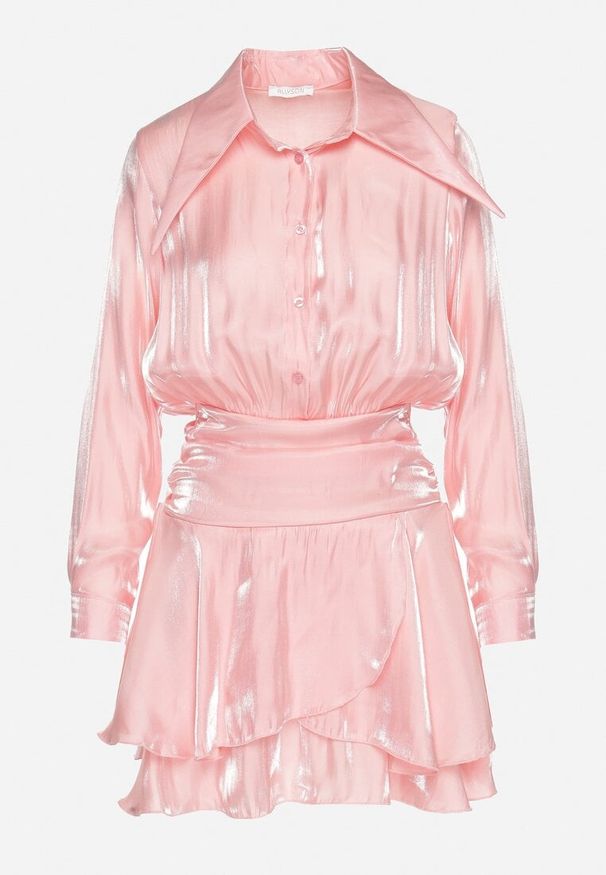 Born2be - Różowa Sukienka z Wiskozy o Koszulowym Kroju z Falbankami Liova. Typ kołnierza: kołnierz z falbankami. Kolor: różowy. Materiał: wiskoza. Typ sukienki: koszulowe