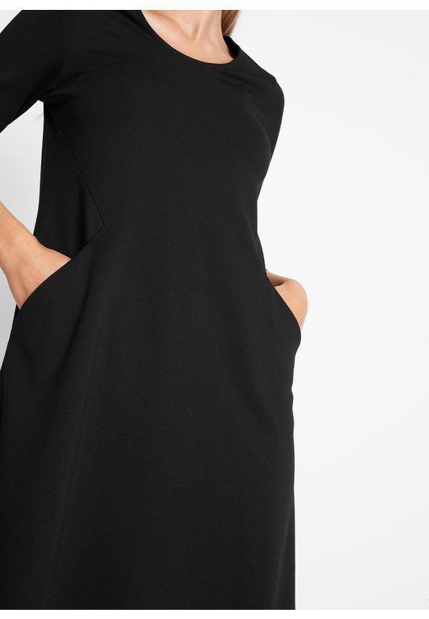 bonprix - Krótka sukienka shirtowa Punto di Roma, lekko poszerzana dołem. Kolor: czarny. Materiał: skóra, materiał. Długość: mini