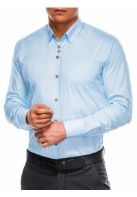 Ombre Clothing - Koszula męska elegancka z długim rękawem K302 - błękitna - XXL. Kolor: niebieski. Materiał: bawełna, elastan. Długość rękawa: długi rękaw. Długość: długie. Wzór: aplikacja. Styl: elegancki #3