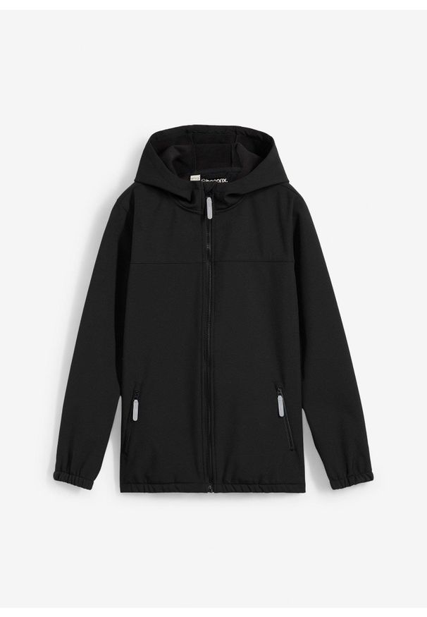 bonprix - Hydrofobowa kurtka softshellowa z kapturem. Typ kołnierza: kaptur. Kolor: czarny. Materiał: softshell