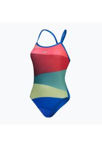 Strój pływacki jednoczęściowy damski Speedo Placement Digital Turnback. Kolor: zielony, czerwony, wielokolorowy. Wzór: nadruk