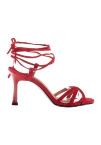 Marco Shoes Eleganckie sandały na szpilce z wiązanym rzemykiem czerwone. Kolor: czerwony. Obcas: na szpilce. Styl: elegancki #4