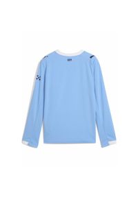 Puma - Młodzieżowa koszulka domowa z długim rękawem Manchester City 25/26 PUMA. Kolor: biały, wielokolorowy, niebieski. Długość rękawa: długi rękaw. Długość: długie. Wzór: aplikacja, paski