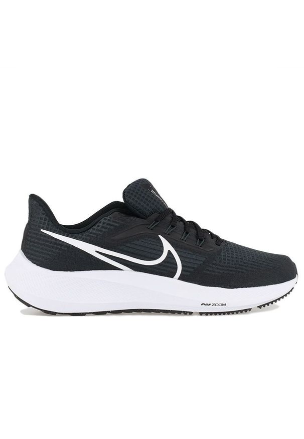 Buty Nike Air Zoom Pegasus 39 DH4071-001 - czarne. Okazja: na co dzień. Zapięcie: pasek. Kolor: czarny. Materiał: guma. Szerokość cholewki: normalna. Wzór: paski. Model: Nike Zoom