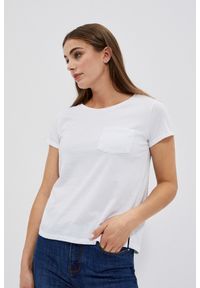 MOODO - Bawełniany t-shirt z kieszkonką biały. Kolor: biały. Materiał: bawełna
