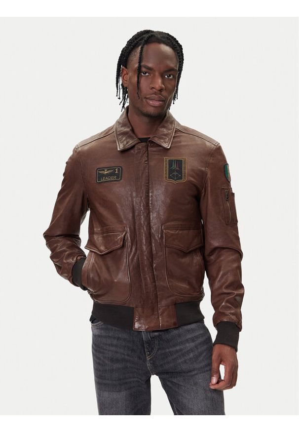 Aeronautica Militare Kurtka skórzana 252PN0895U100839 Brązowy Regular Fit. Kolor: brązowy. Materiał: skóra