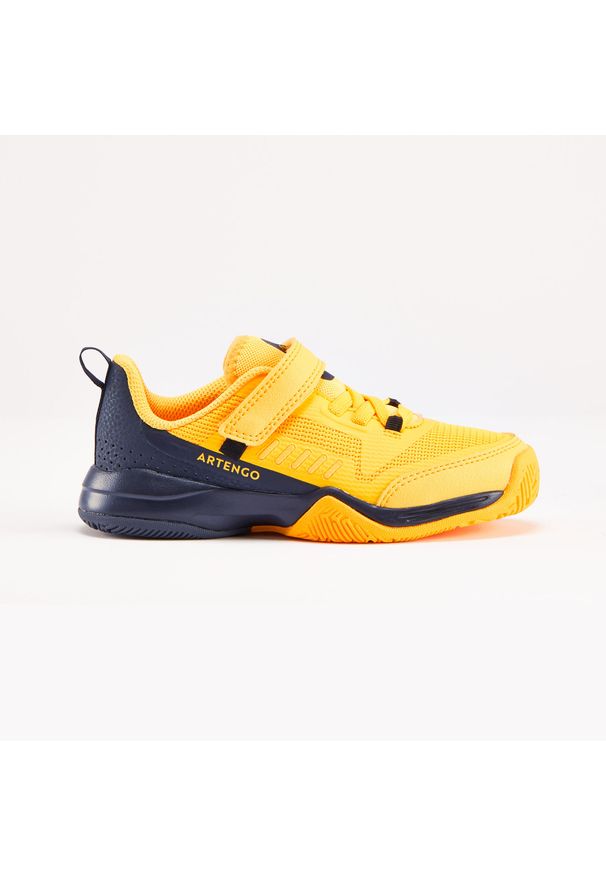 ARTENGO - Buty do tenisa dla dzieci Artengo TS500 Fast na rzepy. Zapięcie: rzepy. Kolor: żółty, pomarańczowy, wielokolorowy, niebieski. Materiał: materiał, kauczuk. Szerokość cholewki: szeroka. Sport: tenis