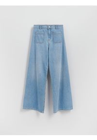 Reserved - Jeansy wide leg z naszywanymi kieszeniami - niebieski. Kolor: niebieski