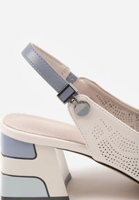 Born2be - Beżowe Sandały Ażurowe na Obcasie z Metaliczną Wstawką i Skórzaną Wkładką Milindaia. Okazja: na co dzień, na imprezę. Kolor: beżowy. Materiał: skóra. Wzór: ażurowy. Sezon: lato. Obcas: na obcasie. Styl: elegancki, klasyczny, casual. Wysokość obcasa: średni #7