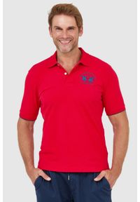 La Martina - LA MARTINA Czerwona koszulka polo z wyszywanym logo. Typ kołnierza: polo. Kolor: czerwony #1