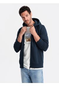 Ombre Clothing - Rozpinana męska bluza dresowa BASIC – granatowa V1 - Rozmiar: L. Okazja: na co dzień. Typ kołnierza: kaptur. Kolor: niebieski. Materiał: dresówka. Styl: casual