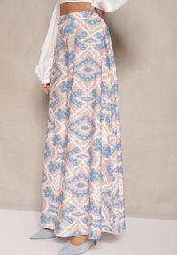Renee - Białe Szerokie Spodnie z Wiskozy High Waist w Geometryczny Wzór Firdexia. Stan: podwyższony. Kolor: biały. Materiał: wiskoza. Wzór: geometria. Sezon: lato. Styl: elegancki #3