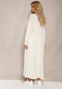 Renee - Jasnobeżowy Jednolity Kardigan o Przedłużonym Kroju ze Ściągaczami Terrin. Kolor: beżowy. Materiał: jeans. Wzór: jednolity. Styl: elegancki