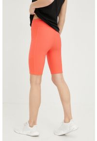 Only Play szorty treningowe damskie kolor pomarańczowy gładkie high waist. Stan: podwyższony. Kolor: pomarańczowy. Materiał: skóra, dzianina. Wzór: gładki