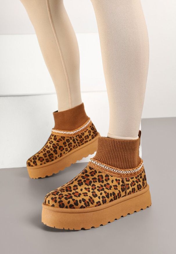 Born2be - Panterkowe Śniegowce na Grubej Podeszwie z Elastyczną Cholewką Nilevelia. Okazja: na co dzień. Materiał: jeans, puch. Szerokość cholewki: normalna. Sezon: zima. Styl: casual