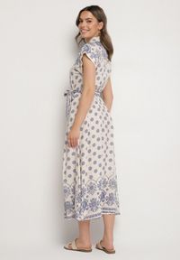 Born2be - Beżowo-Niebieska Koszulowa Sukienka z Wiskozy w Kwiatowy Wzór z Wiązanym Paskiem Iffinara. Okazja: na co dzień, na randkę, na spacer. Kolor: niebieski. Materiał: wiskoza. Długość rękawa: krótki rękaw. Wzór: kwiaty. Typ sukienki: koszulowe. Styl: casual, elegancki, klasyczny #7