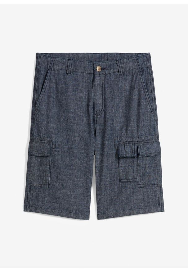 bonprix - Szorty bojówki Chambray, Regular Fit. Kolor: niebieski. Materiał: bawełna. Sezon: lato
