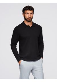 Ombre Clothing - Męski sweter polo z haftem na piersi – czarny V1 - Rozmiar: XL. Okazja: na co dzień. Typ kołnierza: polo. Kolor: czarny. Materiał: dzianina, tkanina, bawełna, nylon, prążkowany. Wzór: haft. Styl: klasyczny, casual, elegancki