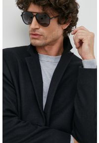 Calvin Klein płaszcz wełniany kolor czarny przejściowy. Okazja: na co dzień. Kolor: czarny. Materiał: wełna. Wzór: gładki. Styl: casual, klasyczny #4