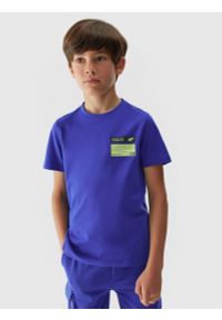 4F JUNIOR - T-shirt z nadrukiem chłopięcy. Kolor: niebieski. Materiał: bawełna. Wzór: nadruk