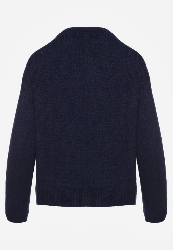 Renee - Granatowy Kardigan o Casualowym Kroju z Wełną i Moherem Lilothel. Okazja: na co dzień. Kolor: niebieski. Materiał: wełna, moher. Długość rękawa: długi rękaw. Długość: długie. Wzór: gładki. Styl: casual, elegancki, klasyczny