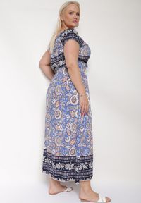 Born2be - Fioletowa Bawełniana Sukienka z Gumką w Talii i Wiązanym Dekoltem Emetta. Okazja: na co dzień. Kolor: fioletowy. Materiał: bawełna. Styl: elegancki, casual #5