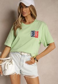 Renee - Jasnozielona Koszulka z Bawełny z Ozdobnym Nadrukiem Olinesse. Okazja: na co dzień. Kolor: zielony. Materiał: bawełna. Wzór: nadruk. Styl: klasyczny, casual #5